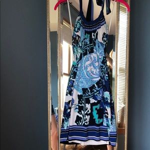 Tropical Blues Halter Dress